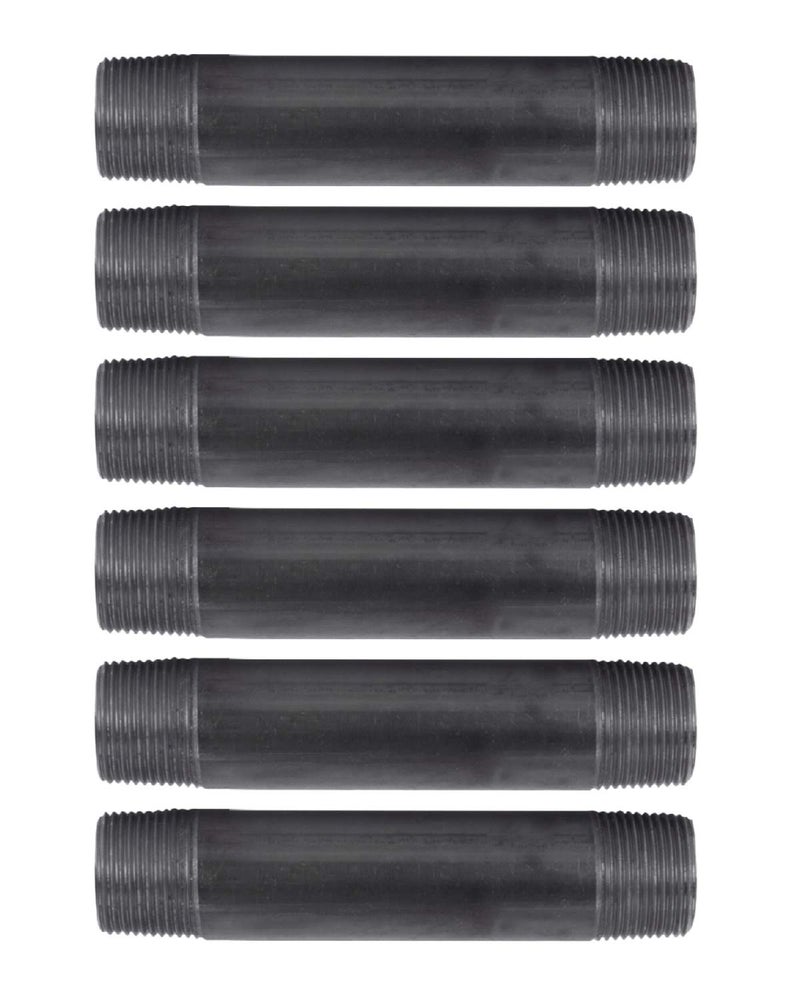 PIPE DECOR 1" x 6" Black Steel Plumbing Pipe, 6-Pack, Pre Cut Connector, Industrial Steel Grey Fits Standard One Inch Threaded Black Malleable Iron Fittings, Build Vintage DIY Furniture - Image 1